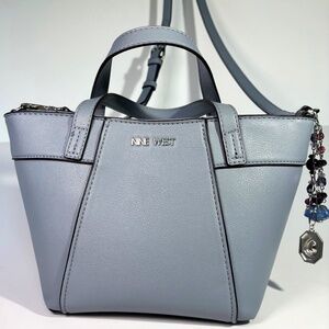 NINE WEST Slate Gray Faux Leather Crossbody Bag w/Purse Charm
